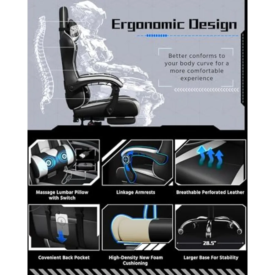 Gaming chair with footrest, ma - Massage 评论和价格